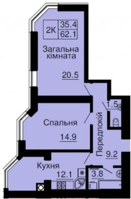 2-комнатная 62.1 м² в ЖК София Клубный от 28 000 грн/м², с. Софиевская Борщаговка