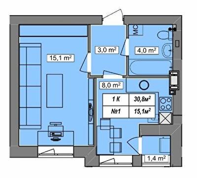 1-комнатная 30.8 м² в ЖК Гудвил от 18 800 грн/м², с. Хотов