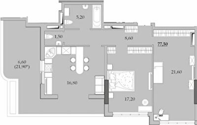 2-комнатная 77.5 м² в Мкрн Таировские сады от 21 263 грн/м², с. Лиманка