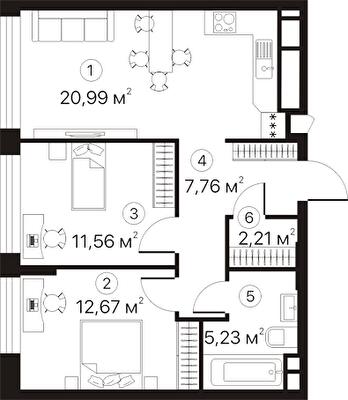 2-комнатная 60.42 м² в ЖК Terracotta от 33 700 грн/м², Киев