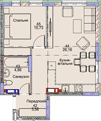 1-кімнатна 45.33 м² в ЖК Метрополія-2 від 40 500 грн/м², Київ