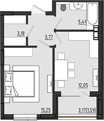 1-комнатная 41.25 м² в ЖК Сады Ривьеры от 26 059 грн/м², с. Фонтанка