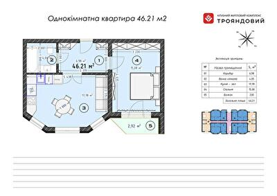 1-кімнатна 46.21 м² в ЖК Трояндовий від 20 000 грн/м², м. Бровари