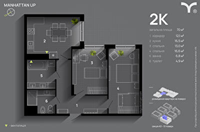 2-кімнатна 70 м² в ЖК Manhattan Up від 32 600 грн/м², Івано-Франківськ
