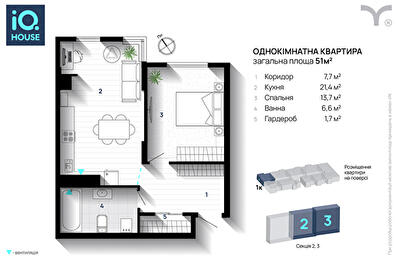 1-комнатная 51 м² в ЖК iQ House от 32 800 грн/м², Ивано-Франковск