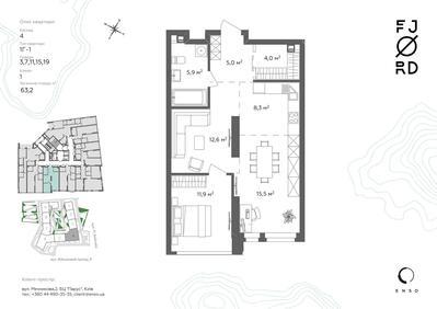 1-комнатная 63.2 м² в ЖК Fjord от 72 895 грн/м², Киев