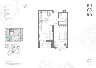 1-комнатная 47.5 м² в ЖК Fjord от 89 621 грн/м², Киев