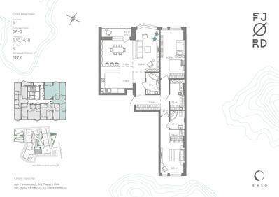 3-комнатная 127.6 м² в ЖК Fjord от 74 340 грн/м², Киев