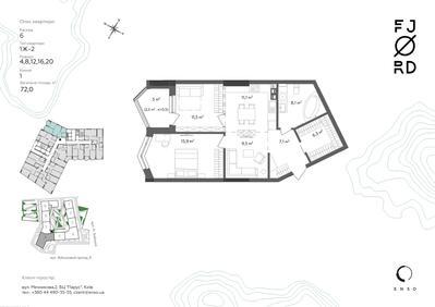 1-комнатная 72 м² в ЖК Fjord от 69 628 грн/м², Киев