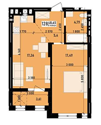 1-кімнатна 48.65 м² в ЖК Весняний від 37 810 грн/м², м. Винники